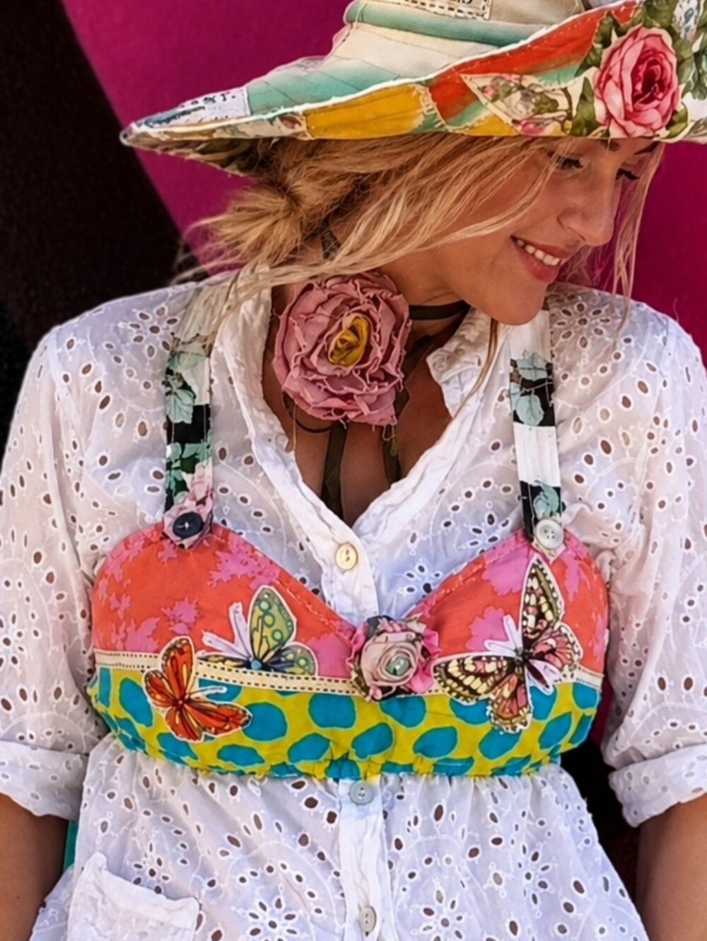 Cottage Accessories Crop-top Butterfly cotton Victorian Rose Adjustable Bralette